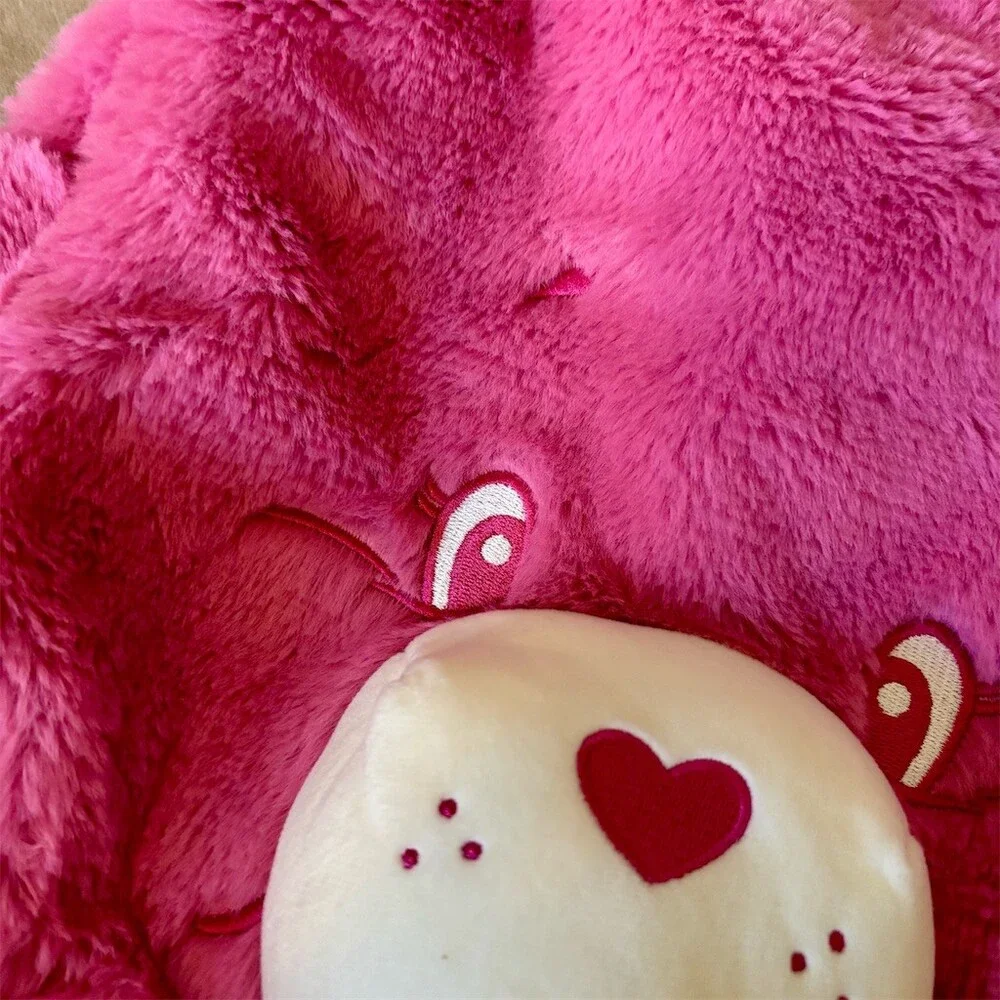 ROMWE Care Bears Cheer Bear Face Shoulder Bag Pink Fuzzy Zip Top Tote